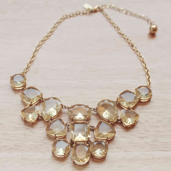 Kate Spade New York Faux Crystal Clear Stone Bib Statement Necklace Gold Tone